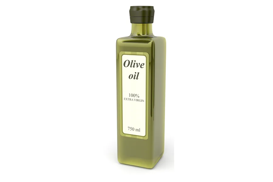 Botella cuadrada de aceite de oliva virgen extra de 750 ml con etiqueta rectangular