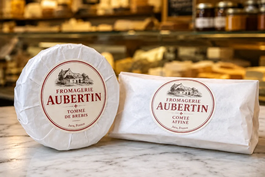 Étiquette anti-gras sur un emballage de fromage