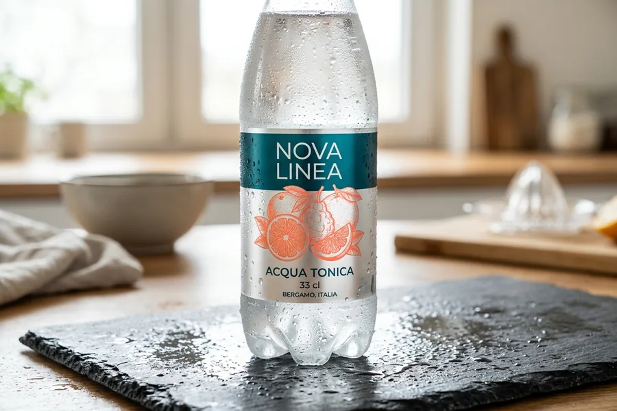 Étiquette en film métallisé argent imprimée en quadri sur une bouteille fraîche