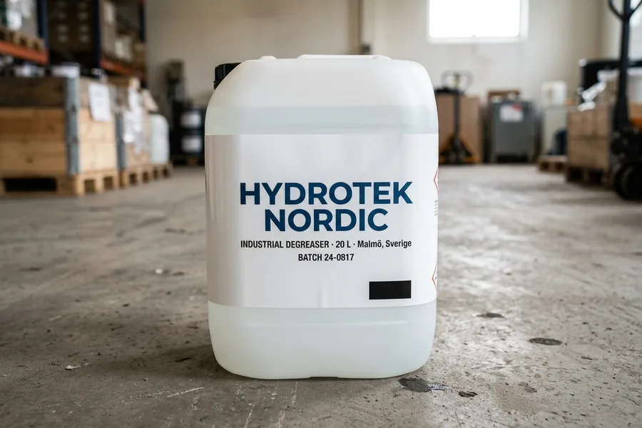 Étiquette de danger en polyéthylène blanc sur un jerrican de 20 litres