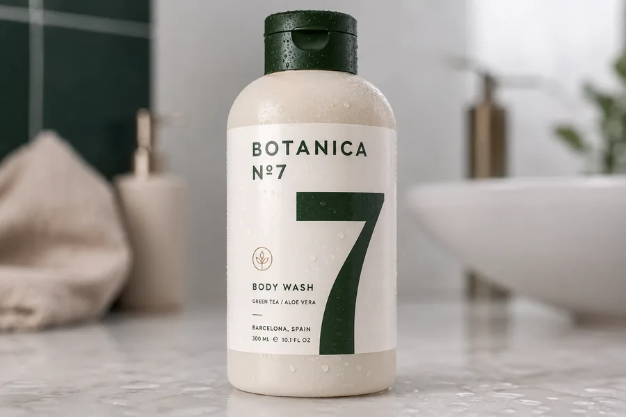 Étiquette en polypropylène blanc enveloppant une bouteille