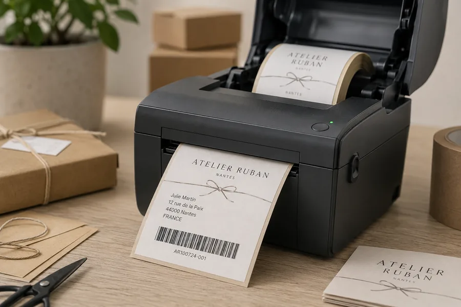 Imprimante thermique ajoutant une date limite sur une étiquette pré-imprimée