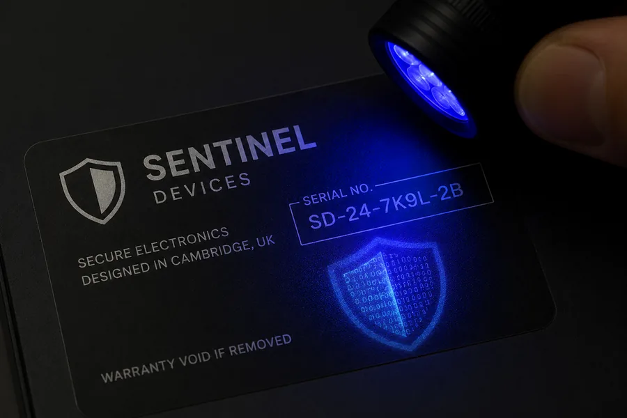Étiquette avec une marque cachée révélée aux UV