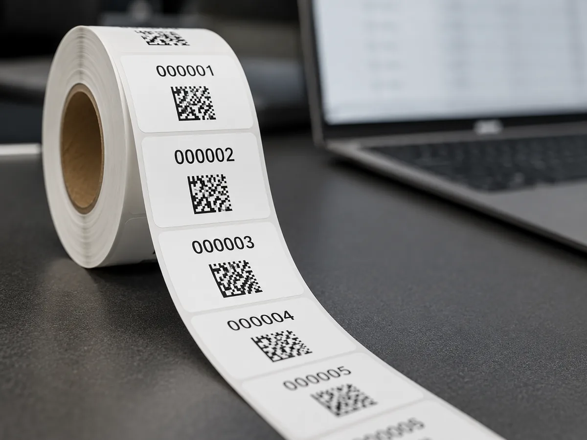 Étiquettes imprimées avec numérotation incrémentée et QR codes uniques